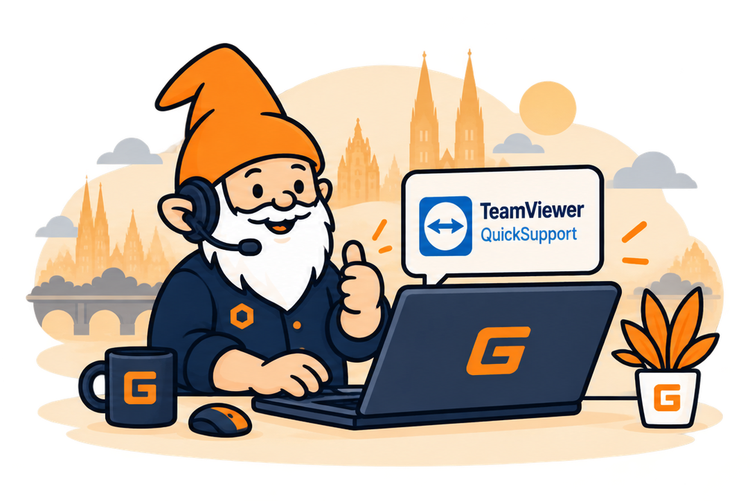 Krasnal ENIGMUS z laptopem – pomoc zdalna QuickSupport